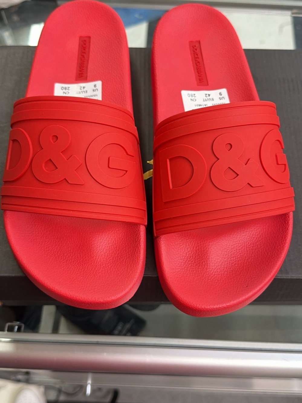 D&G Red Logo Slide Sandals Women